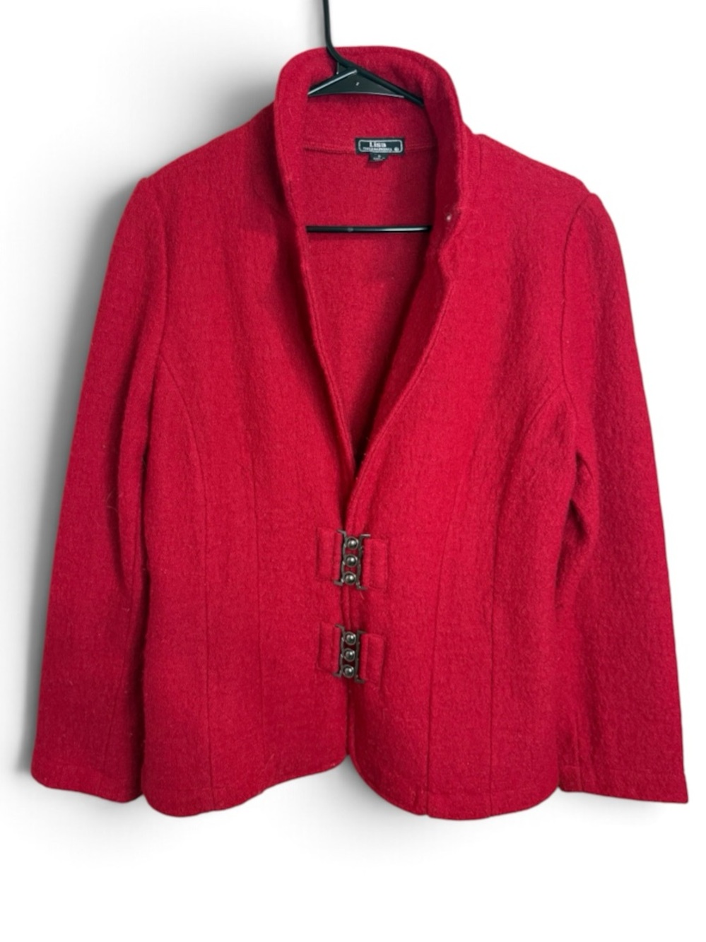Lisa Int’l Red Boiled Wool Blazer Tailored Metal Buckle Closure Gorpcore Fall S